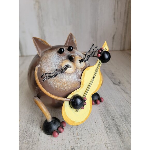 Metal unique guitar player cat kitten xmas decor figure - Picture 2 of 7